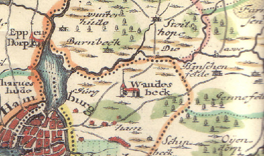 gezeichnete Karte von Wandsbek, 1649
